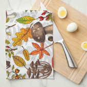 秋のキノコ葉や、ナッツやベリー キッチンタオル (四つ折り)