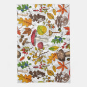 秋のキノコ葉や、ナッツやベリー キッチンタオル (縦)