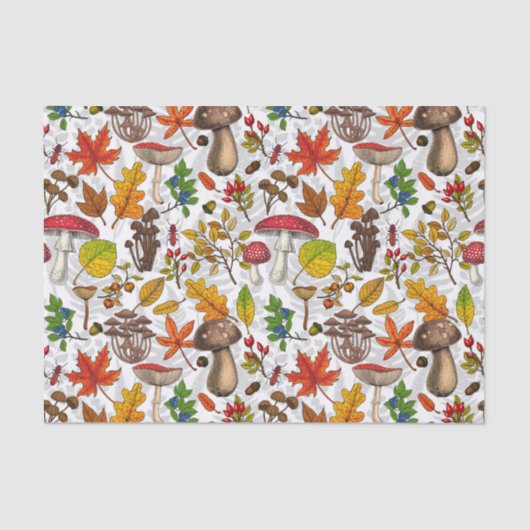 秋のキノコ葉や、ナッツやベリー 薄葉紙 (正面)