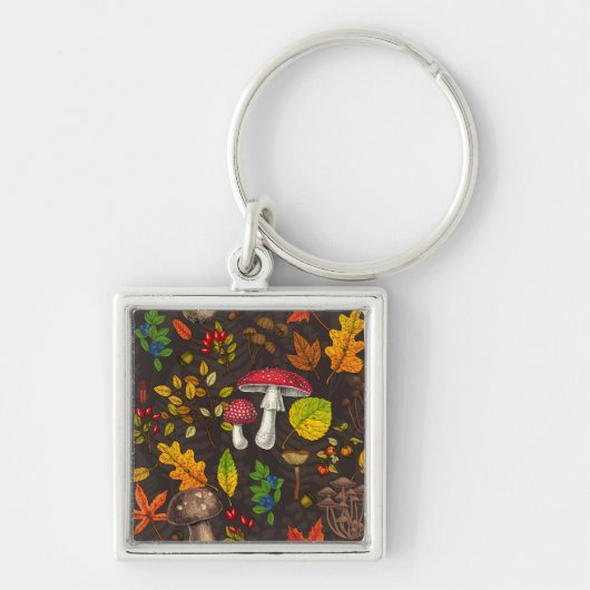 秋のキノコ葉や、木の実や果実が暗い日 キーホルダー (正面)