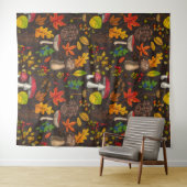 秋のキノコ葉や、木の実や果実が暗い日 タペストリー (インサイチュ(横))