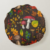 秋のキノコ葉や、木の実や果実が暗い日 ラウンドクッション (裏面)