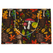 秋のキノコ葉や、木の実や果実が暗い日 ラージペーパーバッグ (正面)