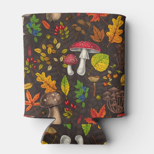 秋のキノコ葉や、木の実や果実が暗い日 缶クーラー (裏面)