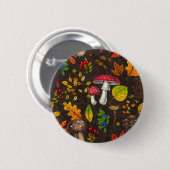 秋のキノコ葉や、木の実や果実が暗い日 缶バッジ (正面&裏面)