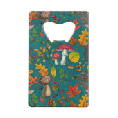 秋のキノコ葉、、ナッツ、ベリーの青 クレジットカード栓抜き (裏面)