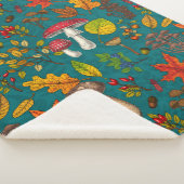 秋のキノコ葉、、ナッツ、ベリーの青 シェルパブランケット (3/4)