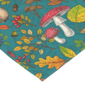 秋のキノコ葉、、ナッツ、ベリーの青 ショートテーブルランナー (コーナー)