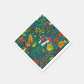 秋のキノコ葉、、ナッツ、ベリーの青 スタンダードカクテルナプキン (角)