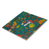 秋のキノコ葉、、ナッツ、ベリーの青 タイル (側面)