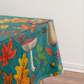秋のキノコ葉、、ナッツ、ベリーの青 テーブルクロス (インサイチュ)