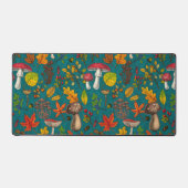 秋のキノコ葉、、ナッツ、ベリーの青 デスクマット (正面)