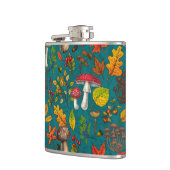 秋のキノコ葉、、ナッツ、ベリーの青 フラスク (左)