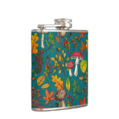 秋のキノコ葉、、ナッツ、ベリーの青 フラスク (右)