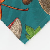 秋のキノコ葉、、ナッツ、ベリーの青 フリースブランケット (角)