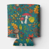 秋のキノコ葉、、ナッツ、ベリーの青 缶クーラー (裏面)