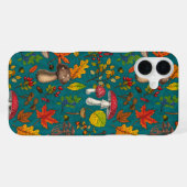 秋のキノコ葉、、ナッツ、ベリーの青 iPhoneケース (裏面横)