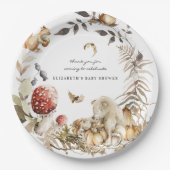 秋のキノコ |ウッドランド・フォレスト・ベビーシャワー ペーパープレート (正面)