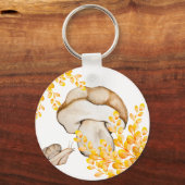 秋のキノコ、カタツムリ、黄色の枝 キーホルダー (正面)