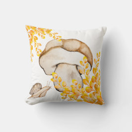 秋のキノコ、カタツムリ、黄色の枝 クッション