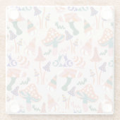 秋のキノコ、カラフルシームレスデザイン。 ガラスコースター (裏面)