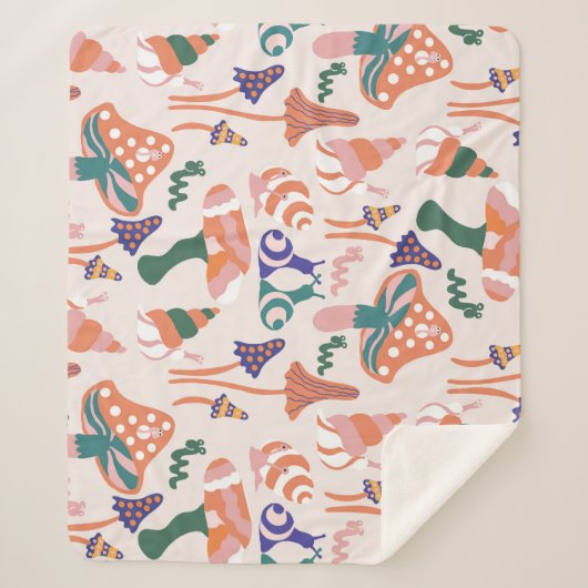 秋のキノコ、カラフルシームレスデザイン。 シェルパブランケット (正面)
