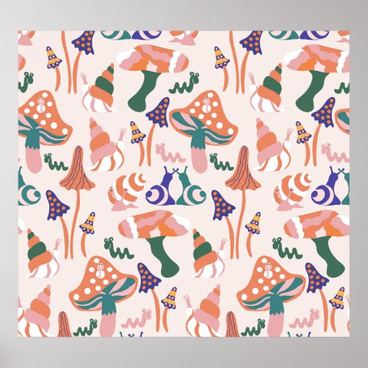 秋のキノコ、カラフルシームレスデザイン。 ポスター (正面)