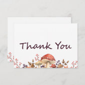 秋のキノコ、植物と離れの秋フラット サンキューカード (正面/裏面)