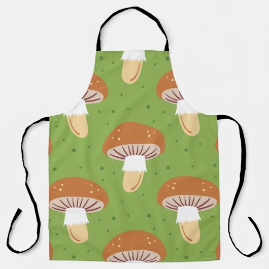 秋のキノコ：緑のシームレスなパターン。 エプロン (正面)