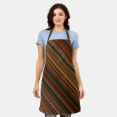 秋のキャノピーブラウンとグリーンストライプ エプロン (着用した状態)
