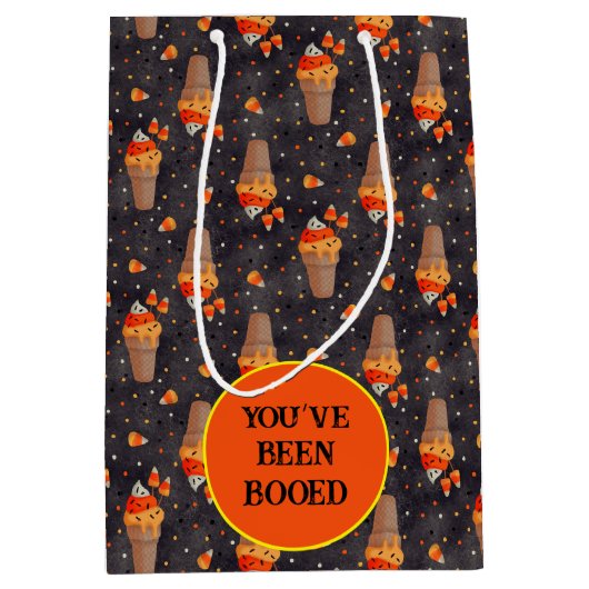 秋のキャンディーコーンアイスクリームハロウィーン ミディアムペーパーバッグ (正面)