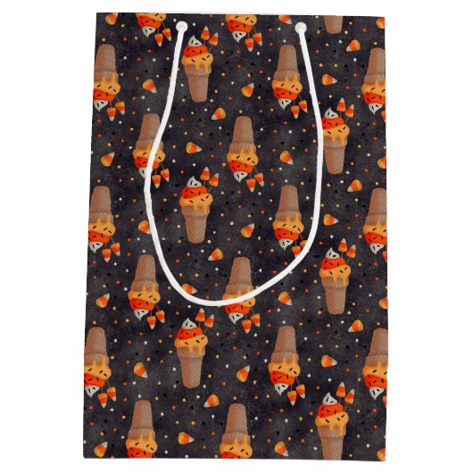 秋のキャンディーコーンアイスクリームハロウィーン ミディアムペーパーバッグ (裏面)