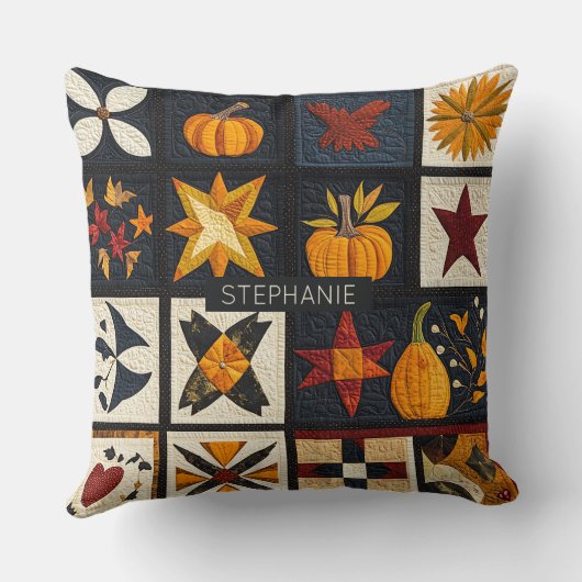 秋のキルトブロックパターン | 収穫素朴 クッション (裏面)
