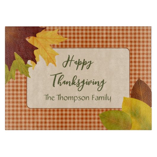 秋のギンガム感謝裁断板 カッティングボード (正面)