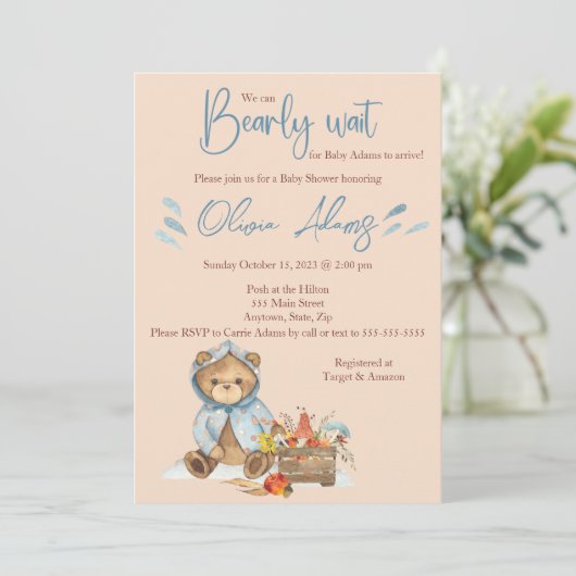 秋のクマ赤ちゃんシャワー招待、秋クマ 招待状 (スタンド正面)