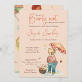 秋のクマ赤ちゃんシャワー招待、秋ベアーインヴィ 招待状 (正面/裏面)