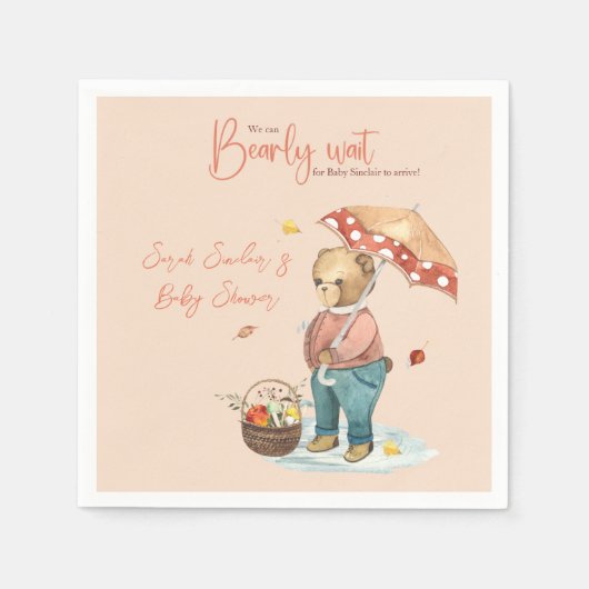 秋のクマ赤ちゃんシャワー紙ナプキンカクテル スタンダードカクテルナプキン (正面)