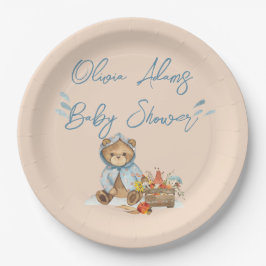 秋のクマ赤ちゃんシャワー紙プレート、心待ち ペーパープレート