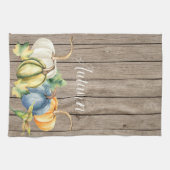 秋のグリーンオレンジカボチャ水彩リトルウッド キッチンタオル (横)