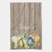 秋のグリーンオレンジカボチャ水彩リトルウッド キッチンタオル (縦)