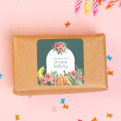 秋のグリーンカボチャのピンクフローラ誕生日パーティー スクエアシール