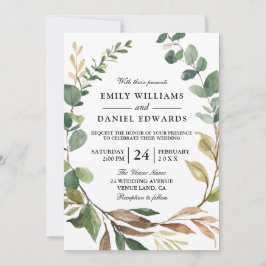 秋のグリーン葉リース秋の結婚式 招待状