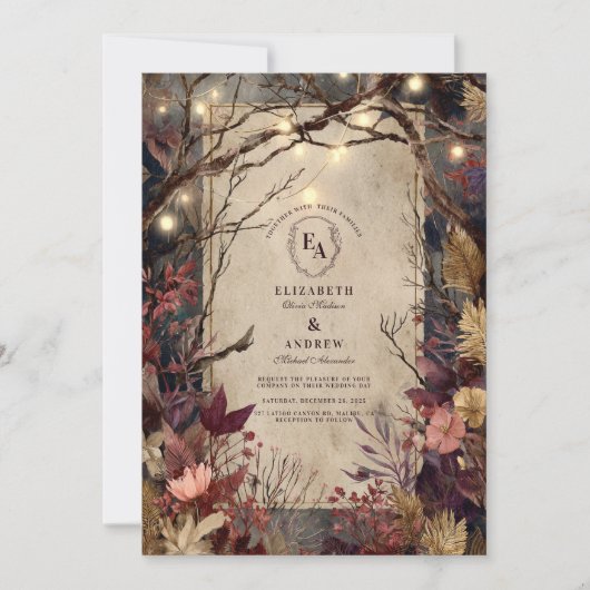 秋のグロー素朴とブルゴーニュ開花 招待状 (正面)