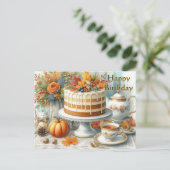 秋のケーキと紅茶でお誕生日おめでとう ポストカード (スタンド正面)