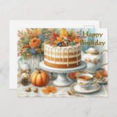 秋のケーキと紅茶でお誕生日おめでとう ポストカード (正面/裏面)
