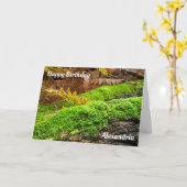 秋のコケの木の樹皮 – カスタム誕生日カード カード (黄色い花)