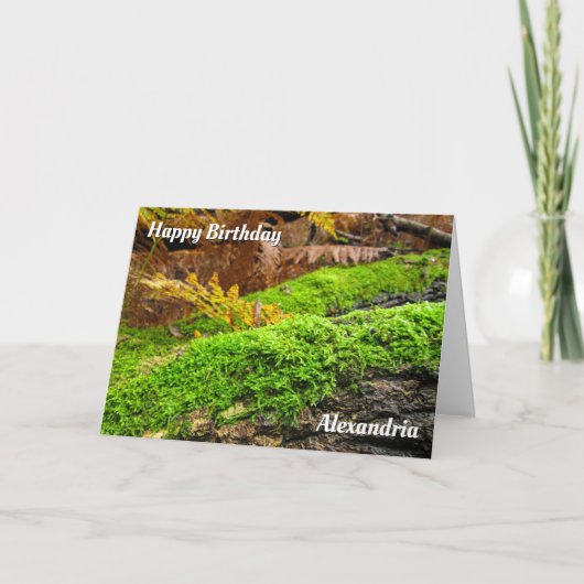 秋のコケの木の樹皮 – カスタム誕生日カード カード (正面)