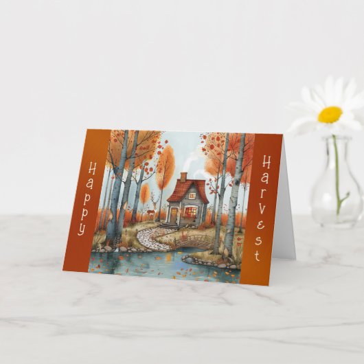 秋のコテージフォレストディアサンクスギビング カード (小さな植物)