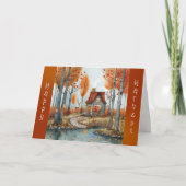 秋のコテージフォレストディアサンクスギビング カード (正面)