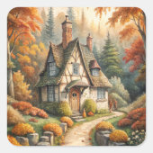 秋のコテージ秋 スクエアシール (正面)